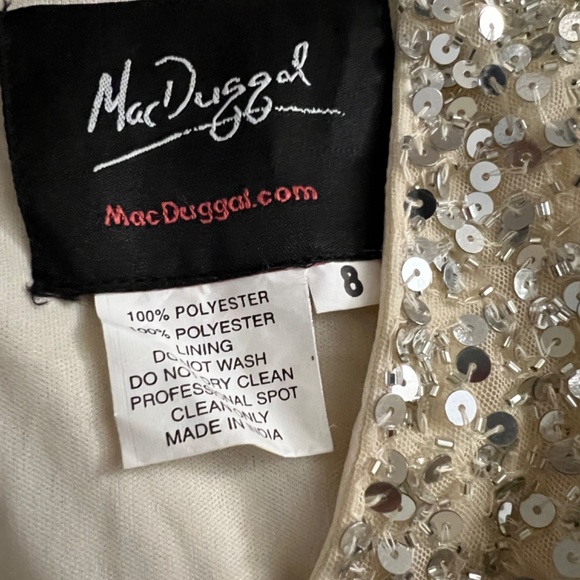 NWT Mac Duggal Cap Sleeve High Slit Gown 5489 Nude Ombre - Picture 9 of 10